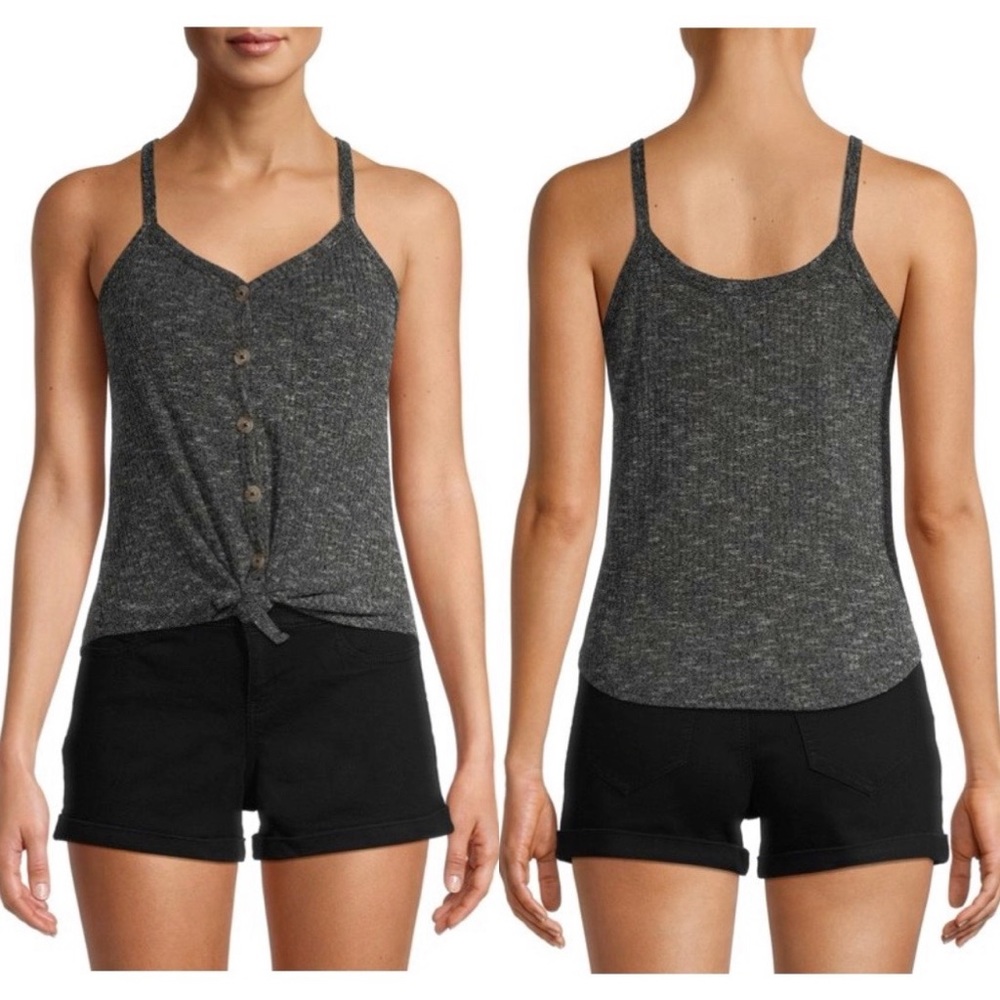No Boundaries Junior’s Rib Knit Tie Front Grey Tank Top Size XXL